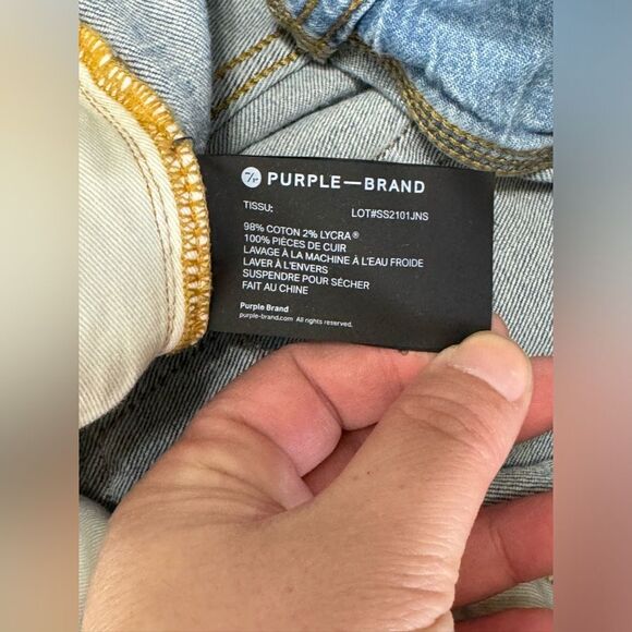 Purple Ripped Distressed Paint Spatter Skinny Jeans- Size 33" x 32" - Picture 13 of 16